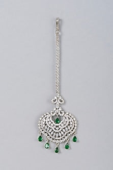 White Finish Green Stone Maangtikka