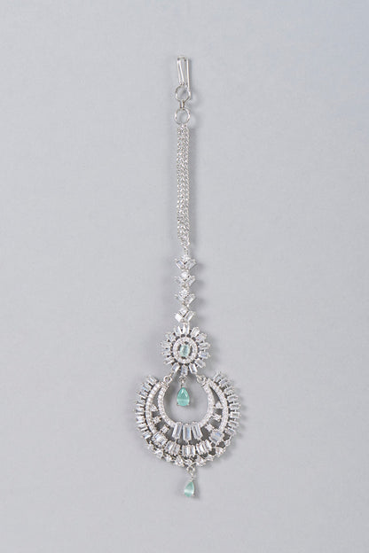 White Finish Aqua Stone Maangtikka