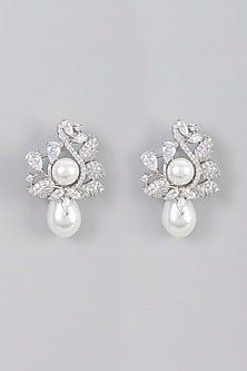 White Finish Zircon & Pearl Dangler Earrings