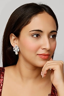 White Finish Zircon & Pearl Dangler Earrings