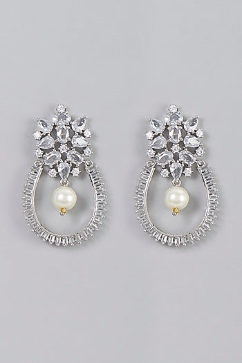 White Finish Pearls & Zircon Dangler Earrings