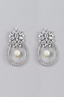 White Finish Pearls & Zircon Dangler Earrings