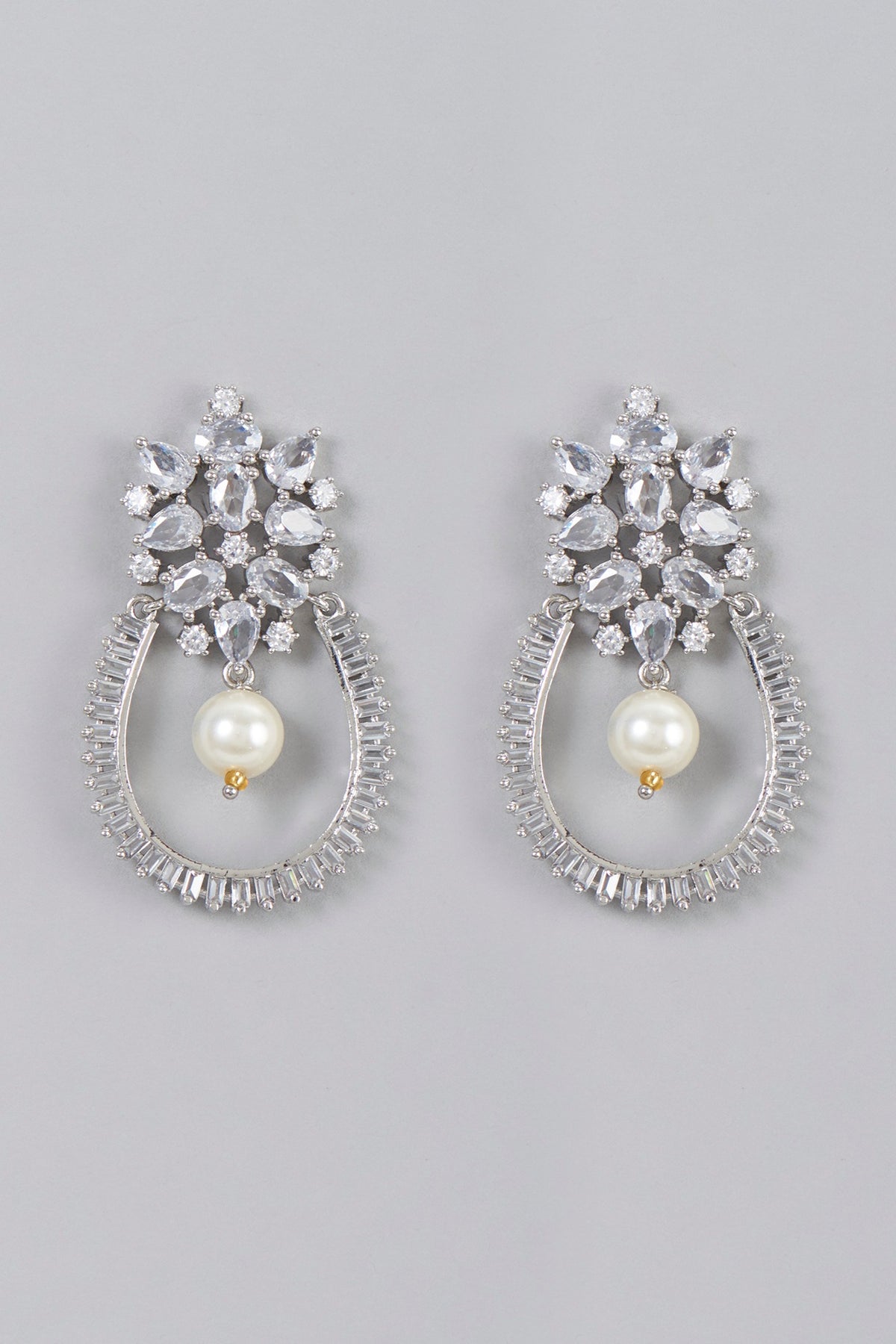 White Finish Pearls & Zircon Dangler Earrings