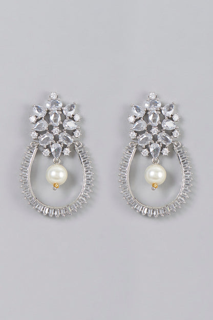 White Finish Pearls & Zircon Dangler Earrings