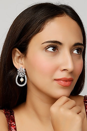 White Finish Pearls & Zircon Dangler Earrings