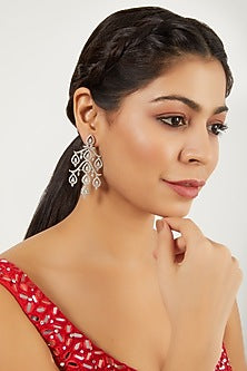 White Finish Zircon Dangler Earrings