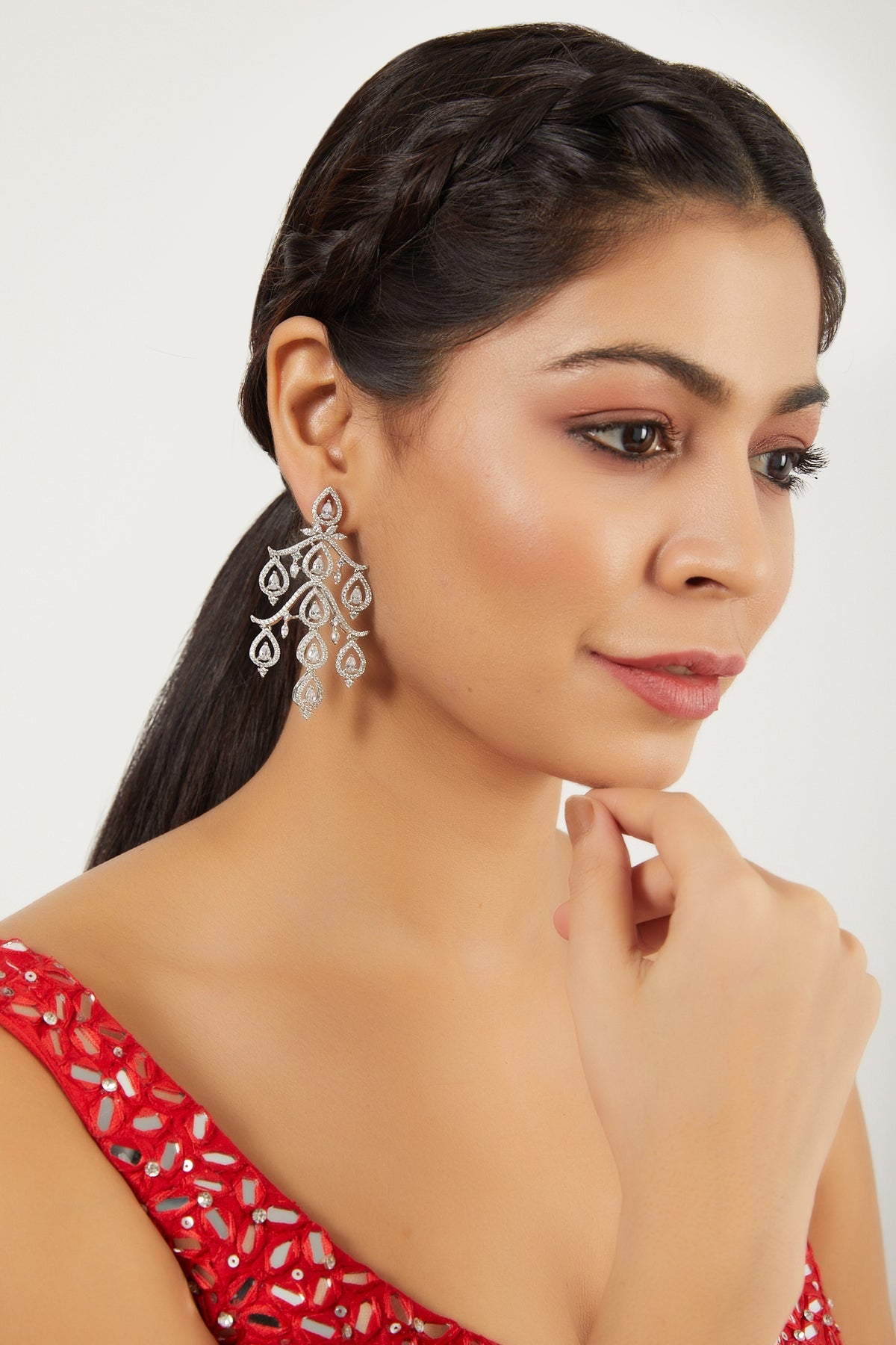 White Finish Zircon Dangler Earrings