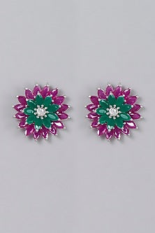 White Finish Zircon & Synthetic Stones Stud Earrings