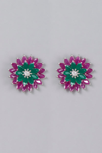 White Finish Zircon & Synthetic Stones Stud Earrings