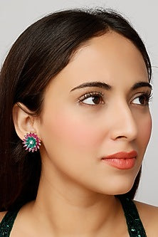 White Finish Zircon & Synthetic Stones Stud Earrings