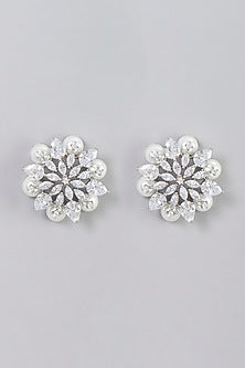 White Finish Zircon Stud Earrings