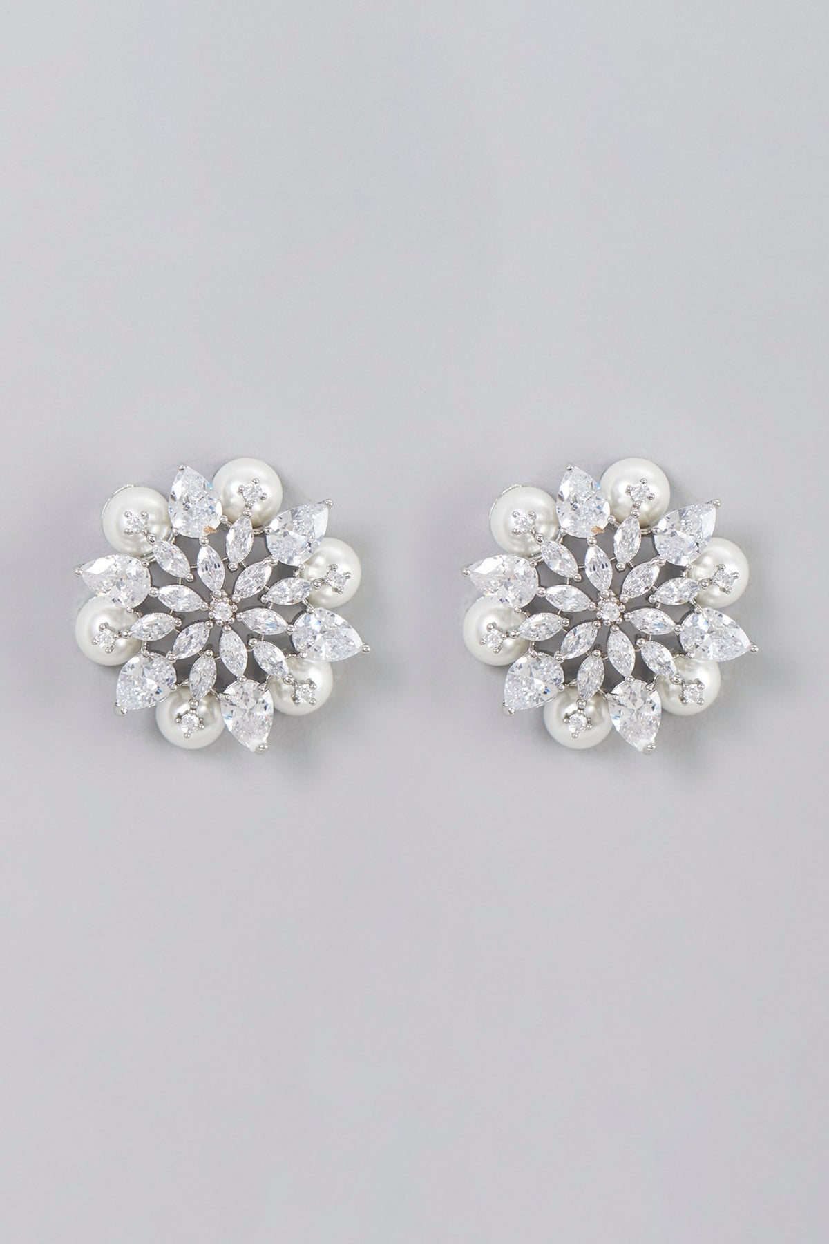 White Finish Zircon Stud Earrings