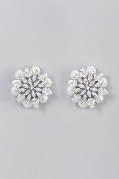 White Finish Zircon Stud Earrings