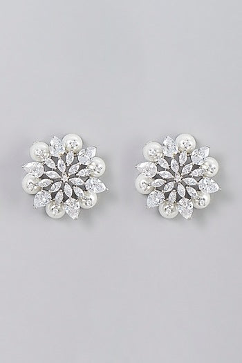 White Finish Zircon Stud Earrings