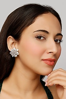 White Finish Zircon Stud Earrings