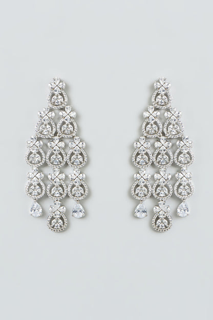 White Finish Zircon  Dangler Earrings