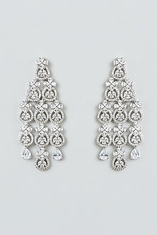 White Finish Zircon  Dangler Earrings