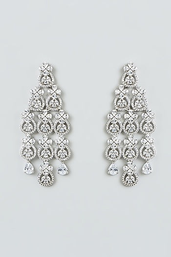 White Finish Zircon  Dangler Earrings