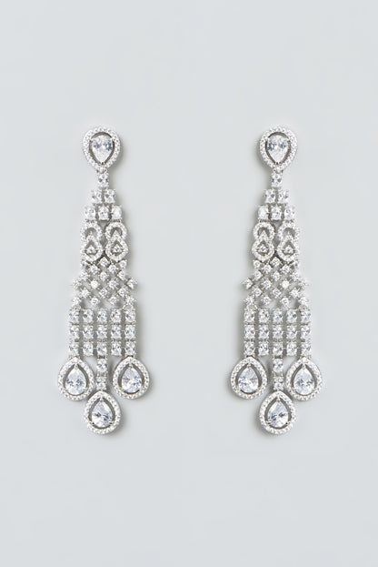 White Finish Zircon Dangler Earrings