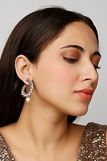 Two-Tone Finish Zircon  Stud Earrings