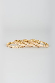 Gold Finish Zircon & Pink Stone Bangles (Set of 4)