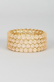 Gold Finish Zircon & Pink Stone Bangles (Set of 4)