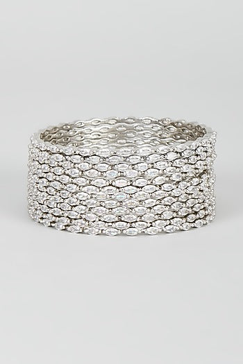 White Finish Zircon Bangles (Set of 12)