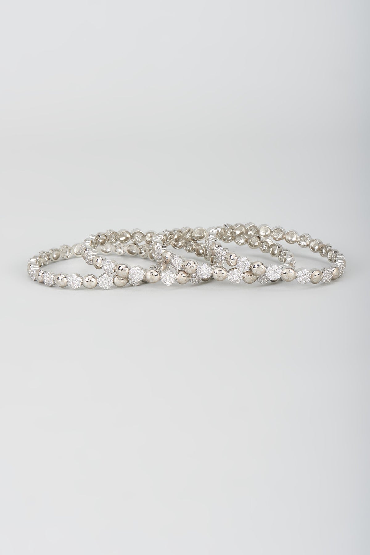 White Finish Zircon Bangles (Set of 4)