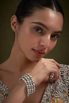 White Finish Zircon Bangles (Set of 4)