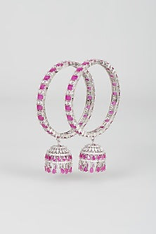 White Finish Red Stone & Zircon Bangles (Set of 2)
