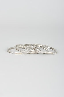 White Finish Zircon Bangles (Set of 4)