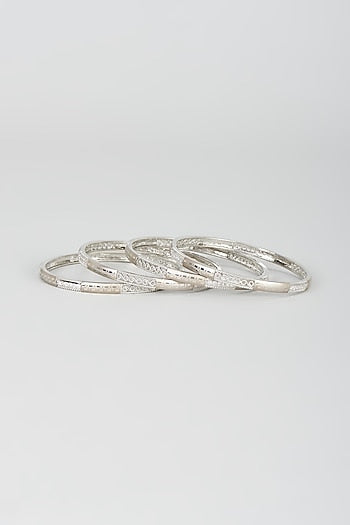 White Finish Zircon Bangles (Set of 4)