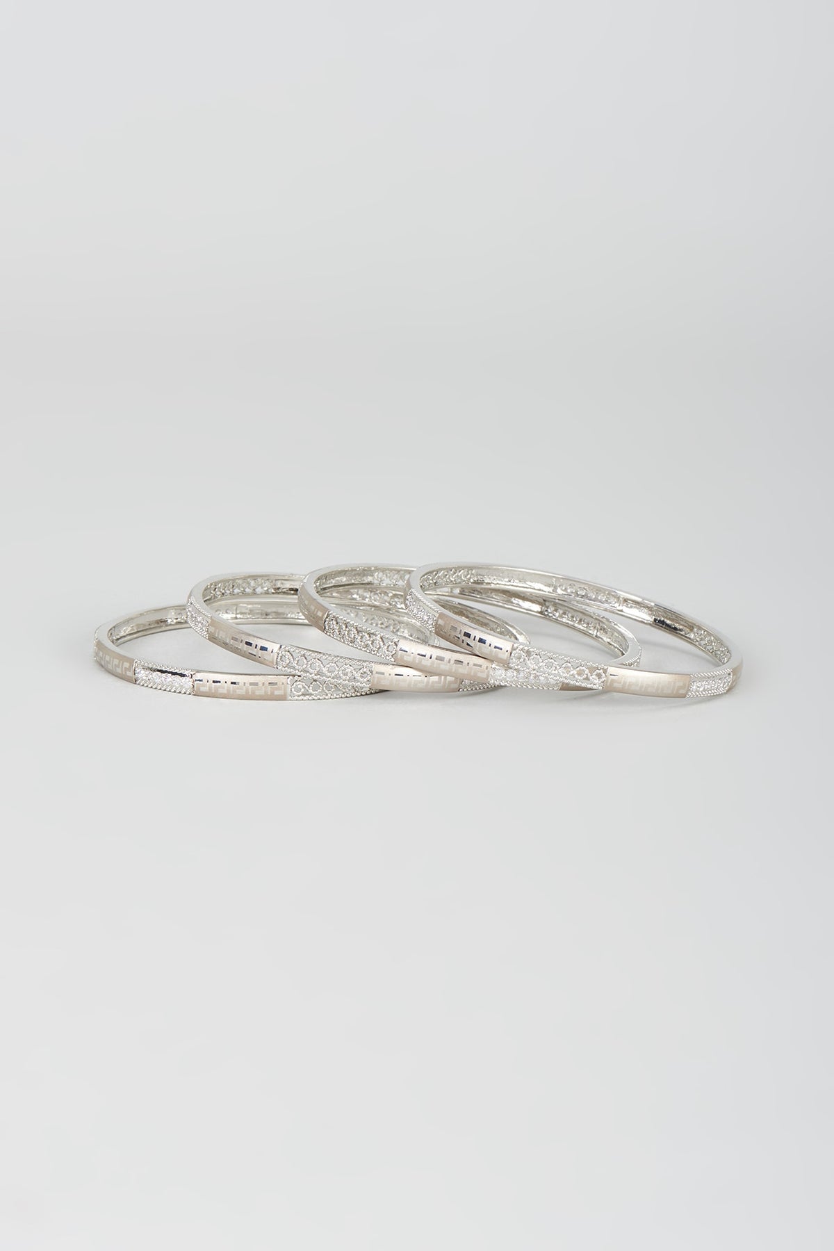 White Finish Zircon Bangles (Set of 4)