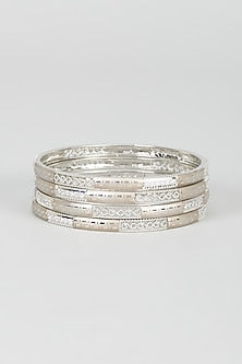 White Finish Zircon Bangles (Set of 4)