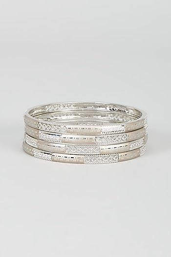 White Finish Zircon Bangles (Set of 4)