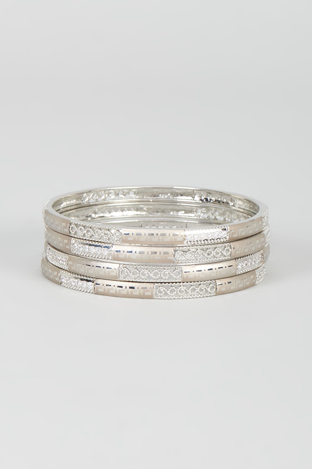 White Finish Zircon Bangles (Set of 4)