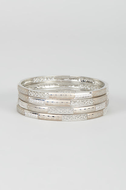 White Finish Zircon Bangles (Set of 4)