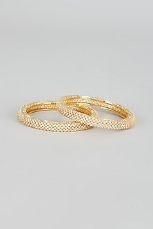 Gold Finish Zircon Bangles (Set of 2)