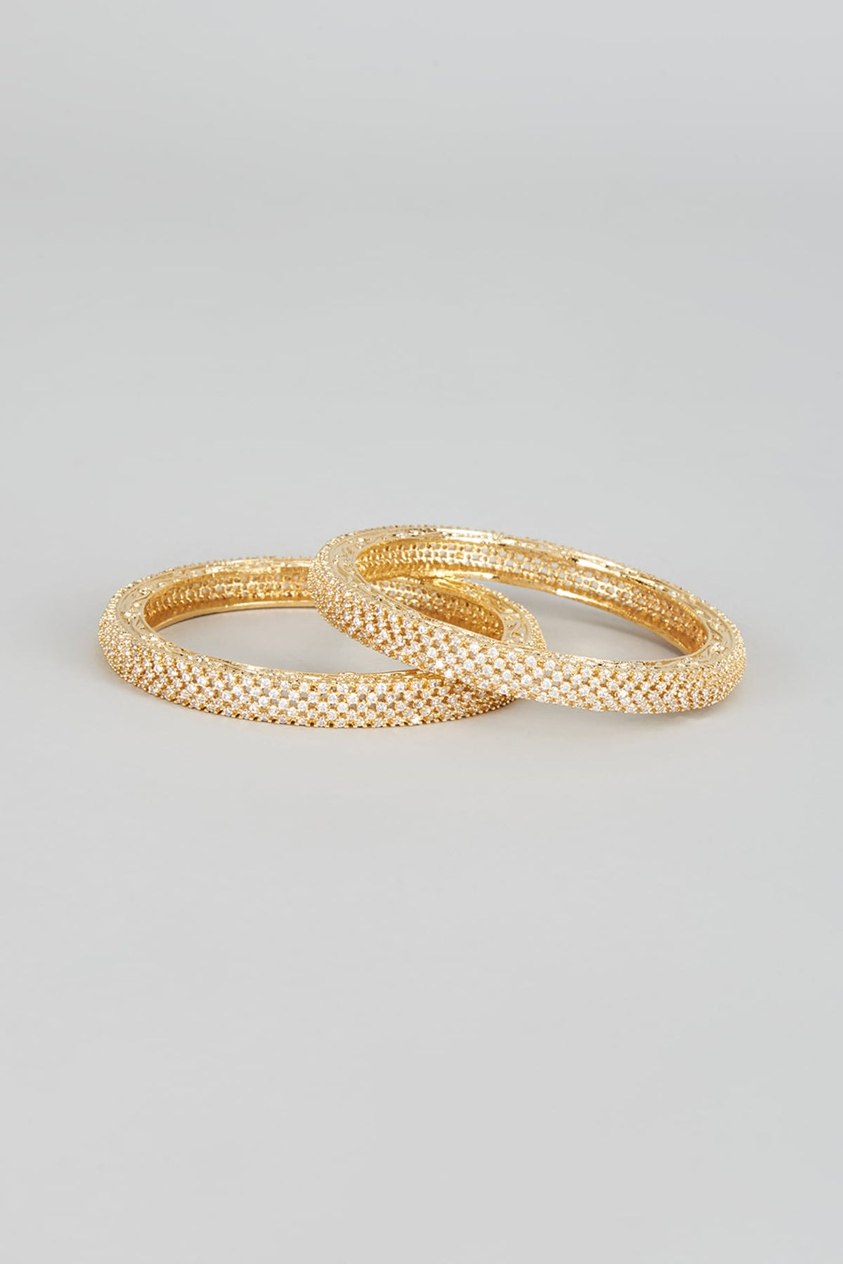 Gold Finish Zircon Bangles (Set of 2)