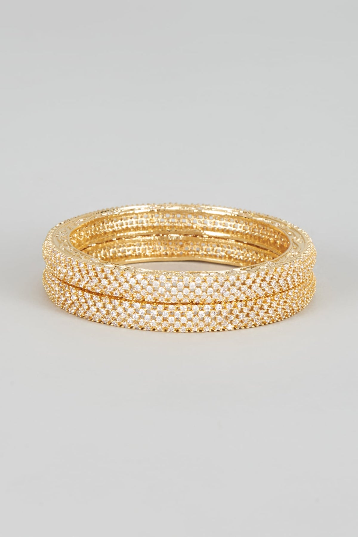 Gold Finish Zircon Bangles (Set of 2)