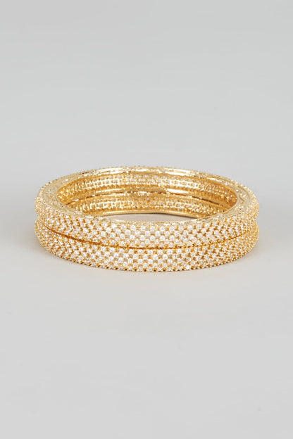 Gold Finish Zircon Bangles (Set of 2)