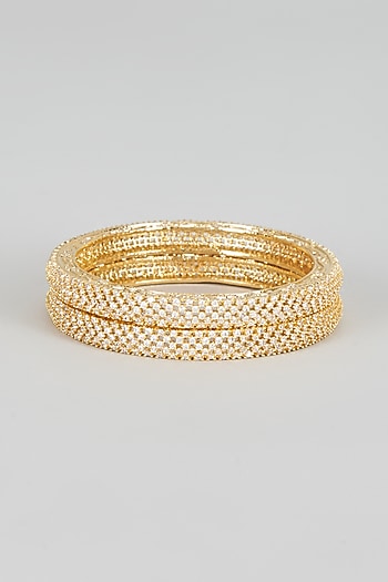 Gold Finish Zircon Bangles (Set of 2)