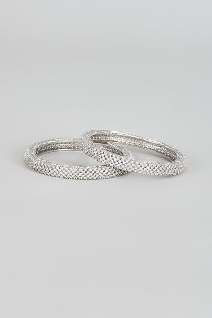 White Finish Zircon Bangles (Set of 2)