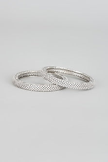 White Finish Zircon Bangles (Set of 2)