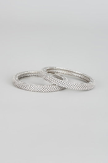White Finish Zircon Bangles (Set of 2)