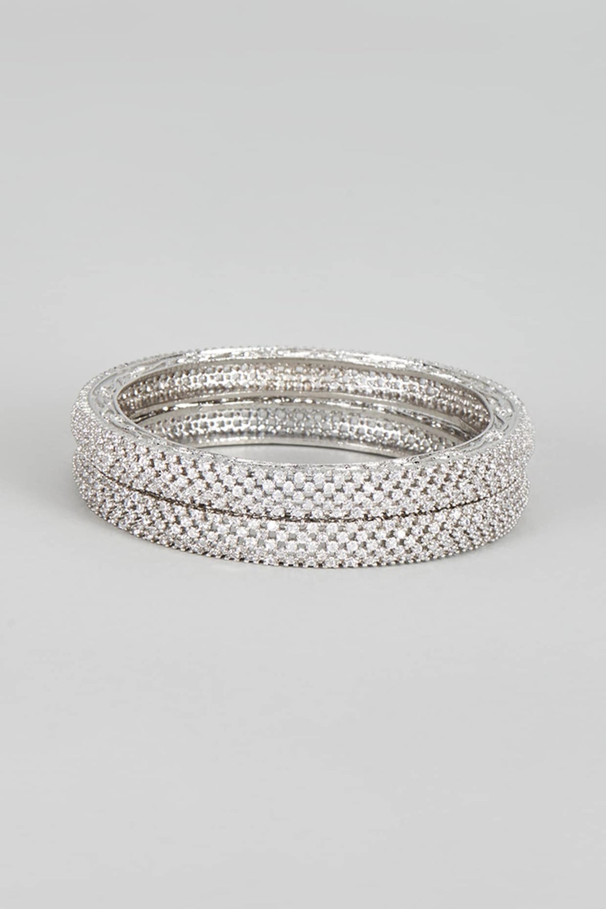 White Finish Zircon Bangles (Set of 2)