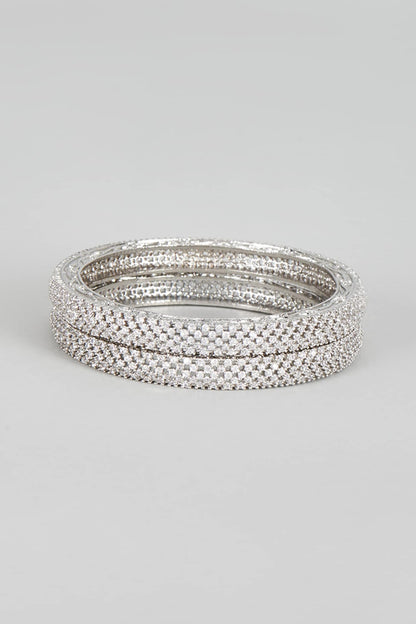 White Finish Zircon Bangles (Set of 2)