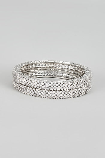 White Finish Zircon Bangles (Set of 2)