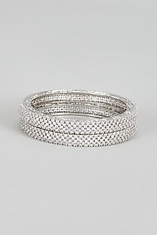 White Finish Zircon Bangles (Set of 2)