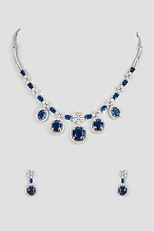 White Finish Zircon & Blue Stone Necklace Set